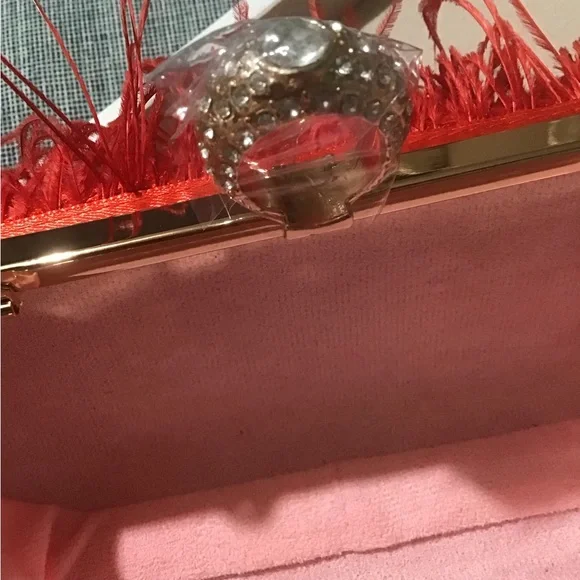 GORGEOUS GORGEOUS Red Ostrich Feather evening bag.Brand New See All Pics.🌹🍄🌹 - Picture 9 of 13
